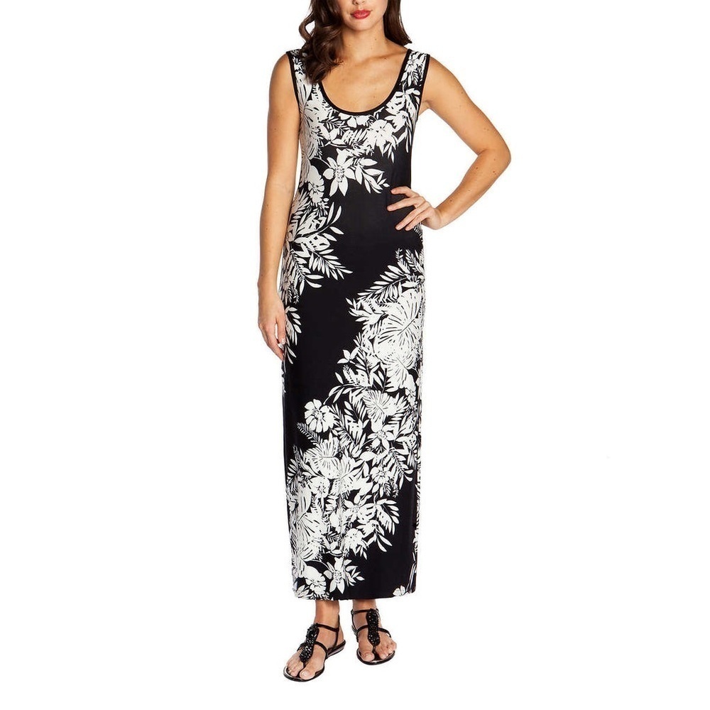 Mario Serrani Longline Sleeveless Stretchy Bodycon Floral Tank Dress Medium